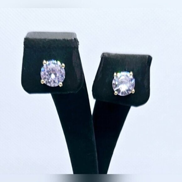 Gold Tone Cubic Zirconia Earrings - Picture 3 of 6